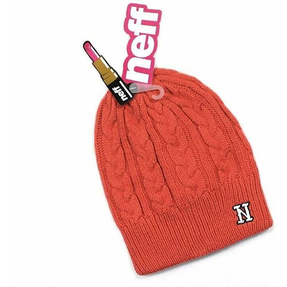 NEFF Sarah Women's Embroidered "N" Cable Knit Beanie Hat, Orange NWT Winter Ski - Picture 2 of 5